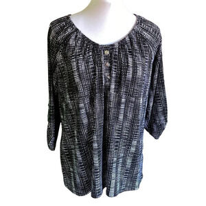 Adrienne Vittadini Knit Crepe Top, Size XL, Black & White Pattern, New with Tags